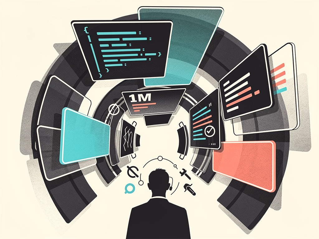 Абстрактная editorial-обложка к статье «1M token context GPT-5.4: что значит на практике»