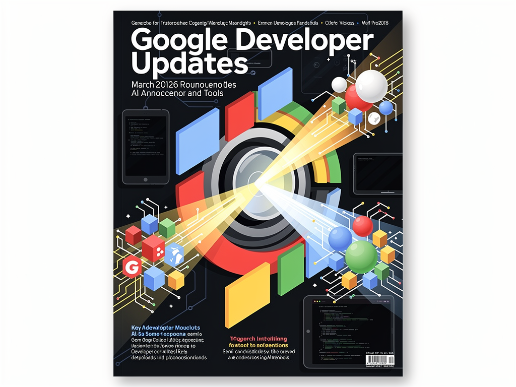 Абстрактная editorial-обложка к статье «Главные AI-анонсы Google за март 2026: что важно разработчикам»