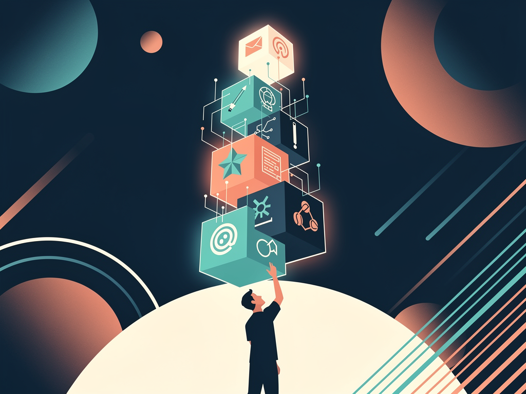 Абстрактная editorial-обложка к beginner-статье «Как собрать первый AI dev stack: Codex, Claude Code, Antigravity»