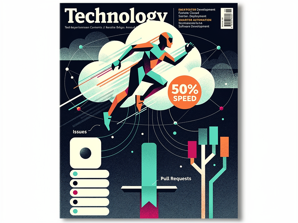 Абстрактная editorial-обложка к статье «Почему Copilot coding agent стал запускаться на 50% быстрее»